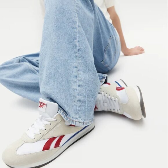 NEW REEBOK Leather Fiori Low Profile women Sneakers in WHITE/RED/BLUE 1025 4t2 - Picture 1 of 7